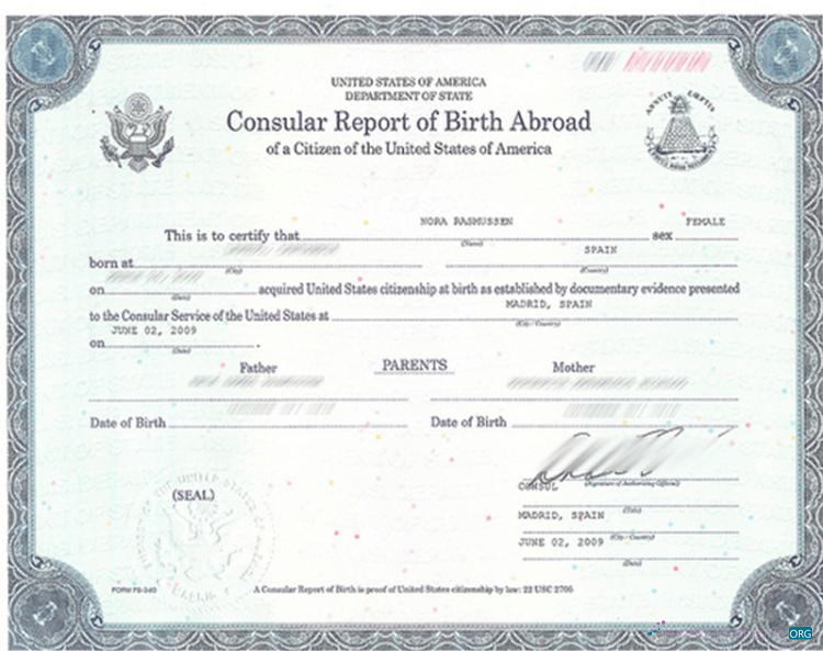 Download United States Department of State certificate of birth abroad Photoshop template